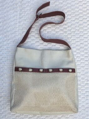 Duecci Pelletterie Swiss Brand Cream & Saddle Leather Large Tote Crossbody Italy